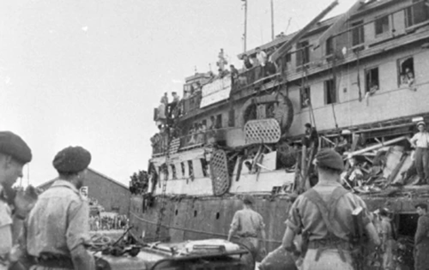 Exodus 1947 in Haifa’s harbor, after it was seized by the British