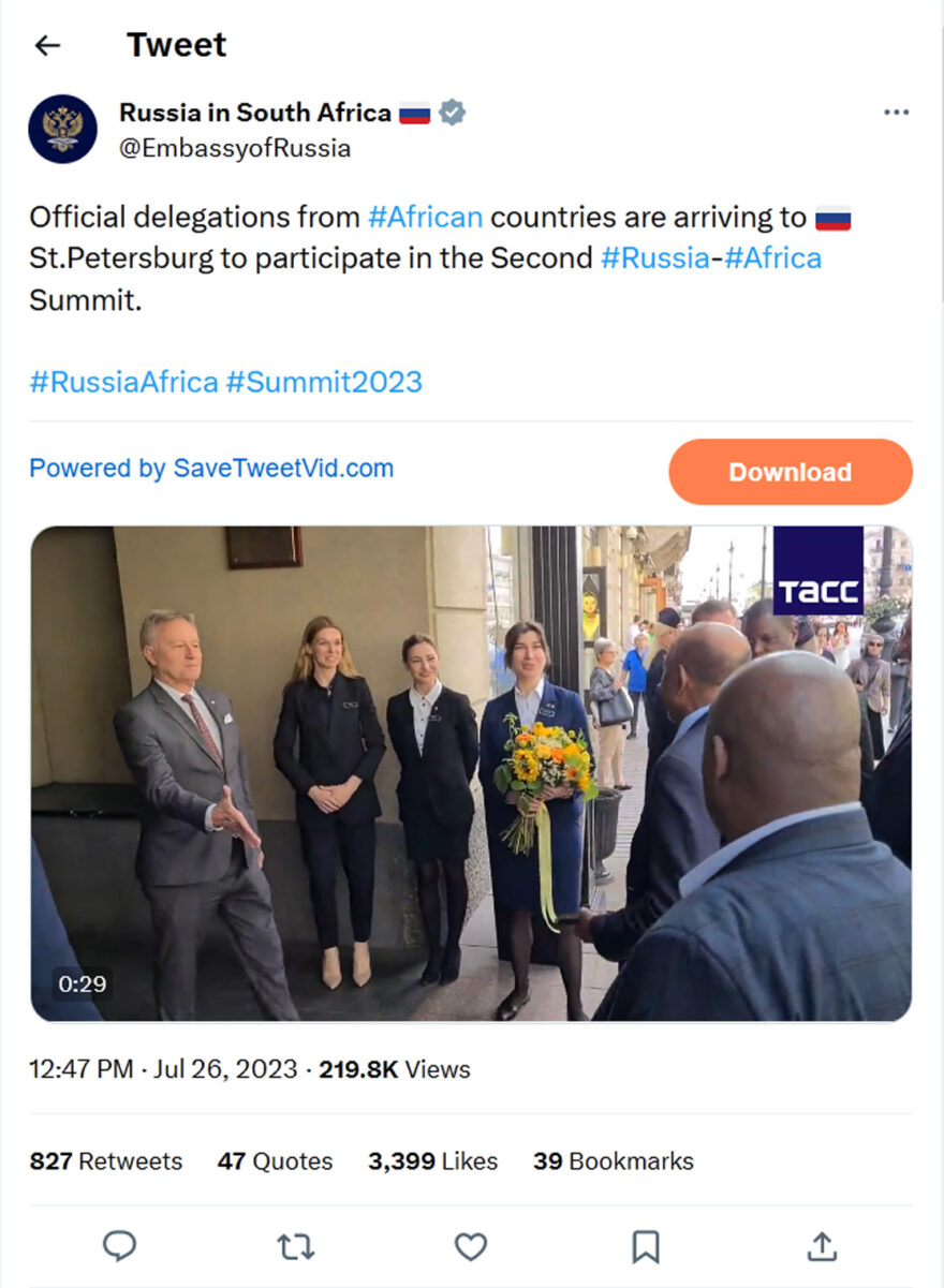 Russia in South Africa-tweet-26July2023-Official delegations from African countries