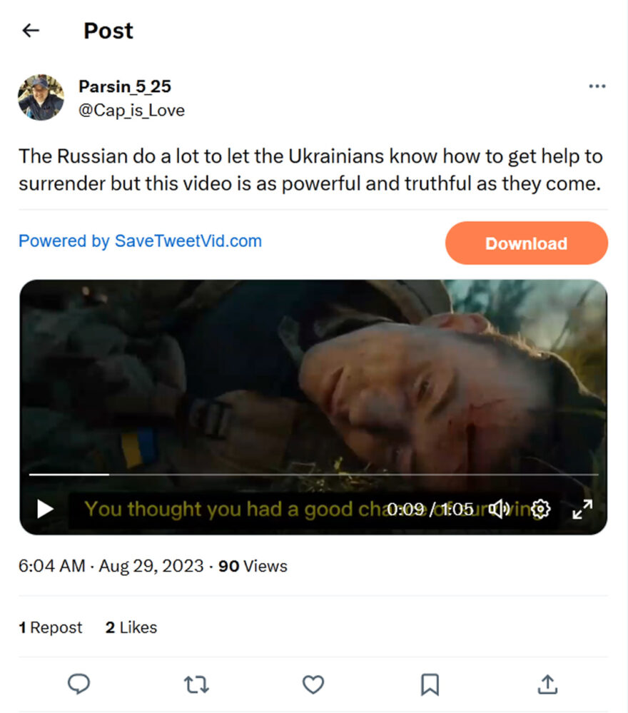 Parsin_5_25-tweet-29August2023-The Russian do a lot to let the Ukrainians know how to get help to surrender