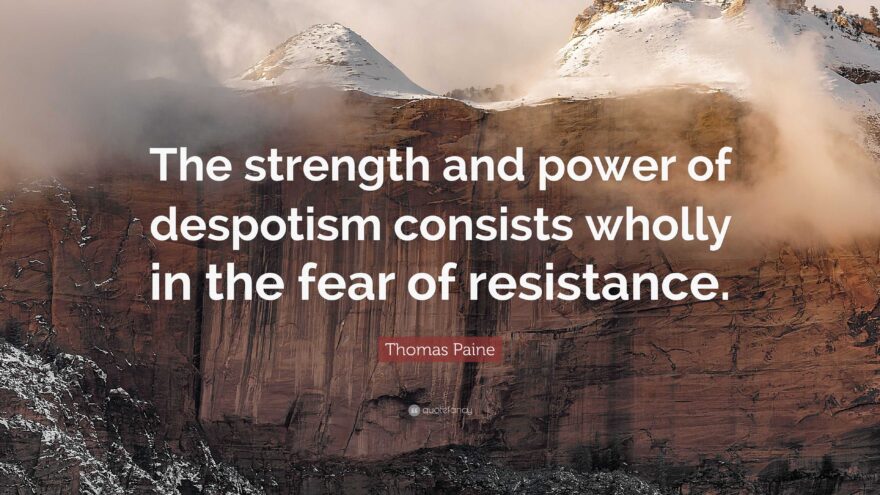 Thomas Paine Quote: The strength and power of despotism consists wholly in the fear of resistance