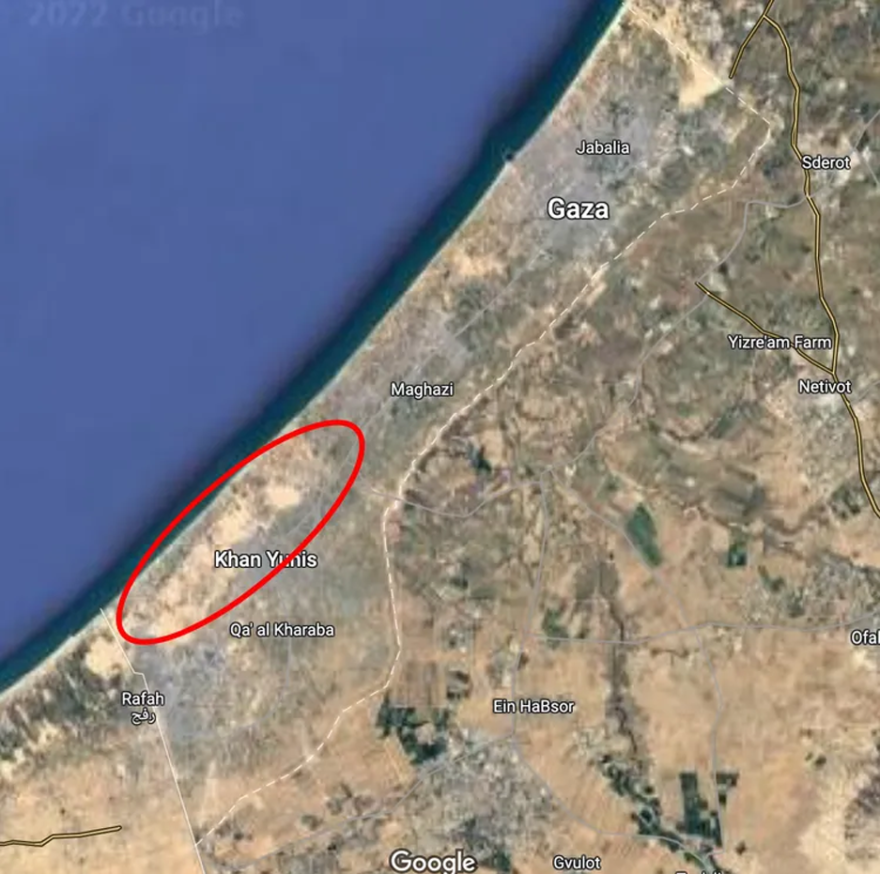 Edited GoogleMaps screenshot / Simcha Pasko - A map of Gaza Strip denoting the location of the Gush Katif settlement blocs.