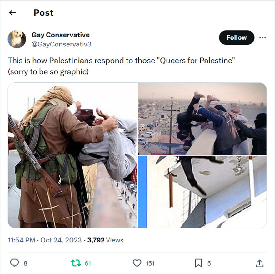 Gay Conservative-tweet-24October2023-This is how Palestinians respond to those "Queers for Palestine" (sorry to be so graphic)