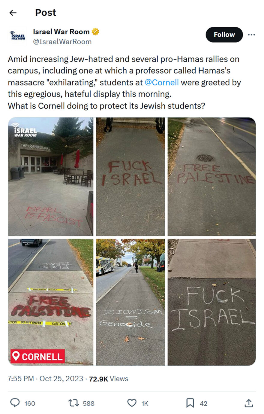 Israel War Room-tweet-25October2023-Amid increasing Jew-hatred and several pro-Hamas rallies on campus