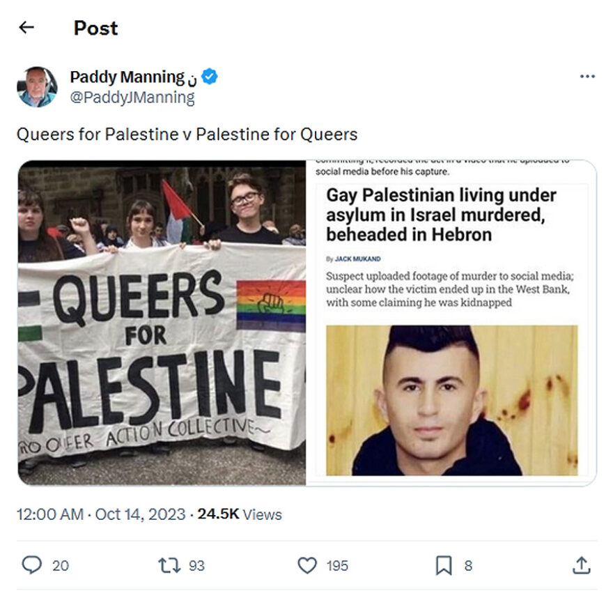 Paddy Manning-tweet-13October2023-Queers for Palestine v Palestine for Queers