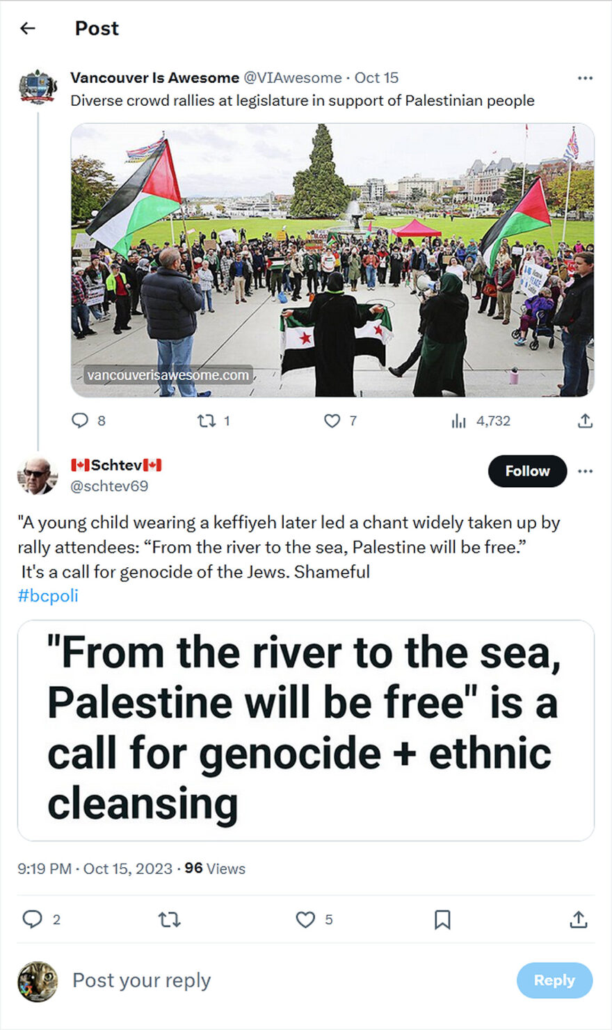 Schtev-tweet-15October2023-a call for genocide of the Jews