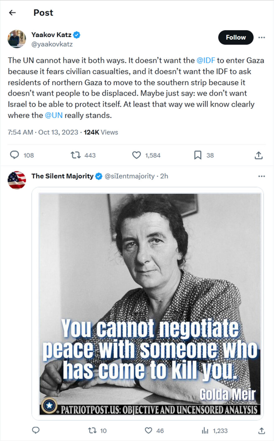 Silent Majority-tweet-13October2023-Golda Meir quote
