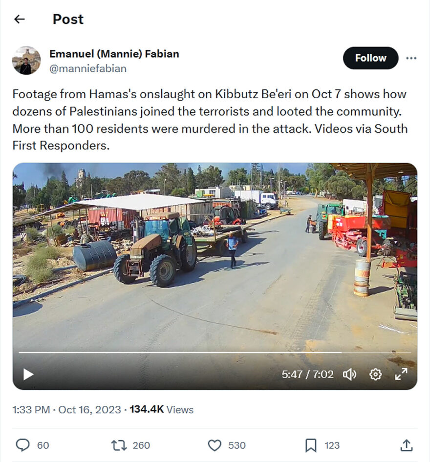 manniefabian-tweet-16October2023-Hamas's onslaught on Kibbutz Be'eri