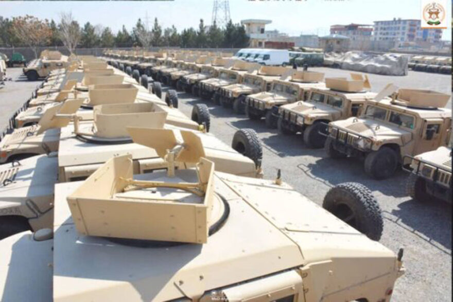 Military vehicles transferred by the U.S. to the Afghan National Army in February 2021. (Afghanistan Ministry of Defense/via Reuters)