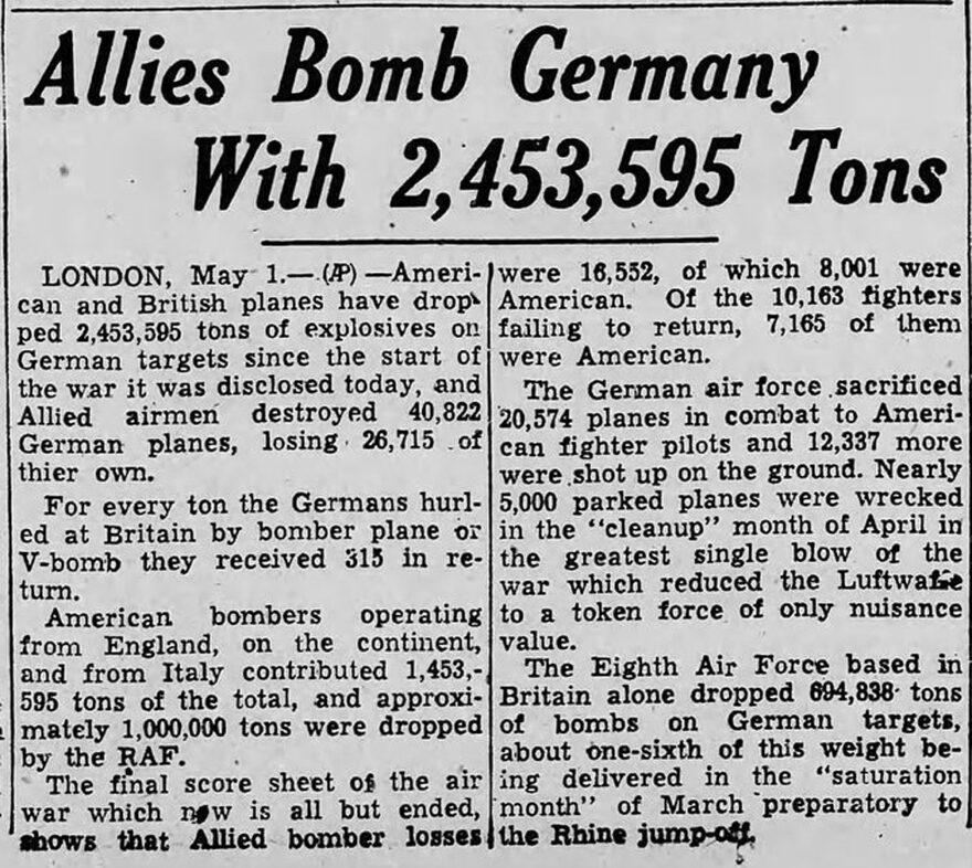 Allies Bomb Germany with 2,453,595 tons