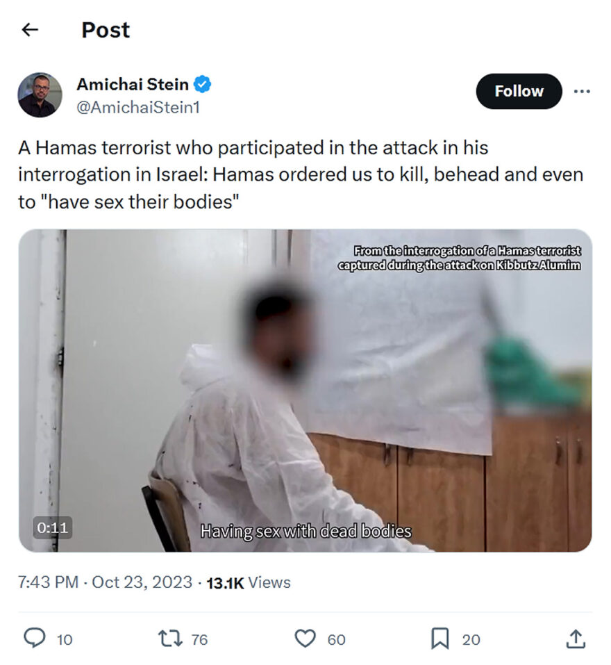 Amichai Stein-tweet-23October2023-A Hamas terrorist