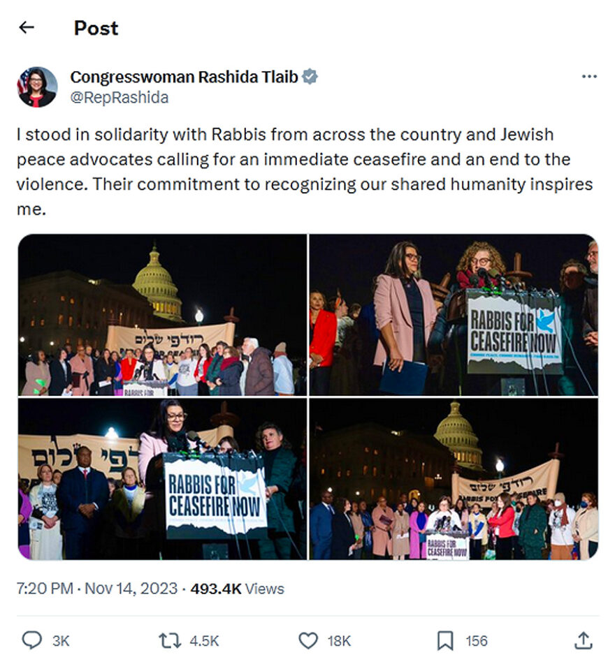 Congresswoman Rashida Tlaib(D-Gaza)-tweet-14November2023-Hamas-Useful Idiots