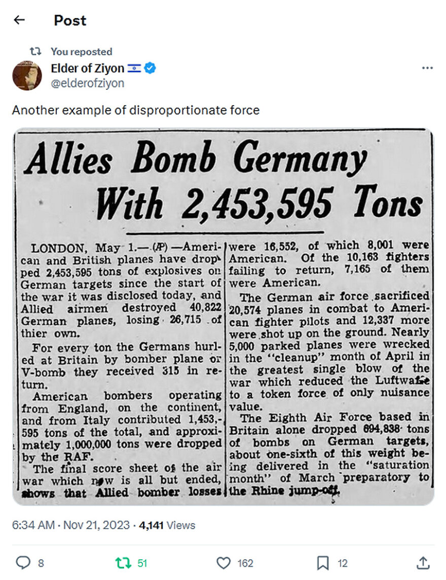 Elder of Ziyon-tweet-21November2023-Allies Bomb Germany