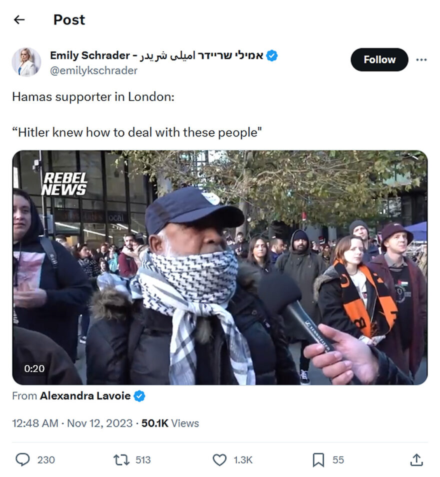 Emily-Schrader-tweet-11November2023-Hamas-supporter-in-London