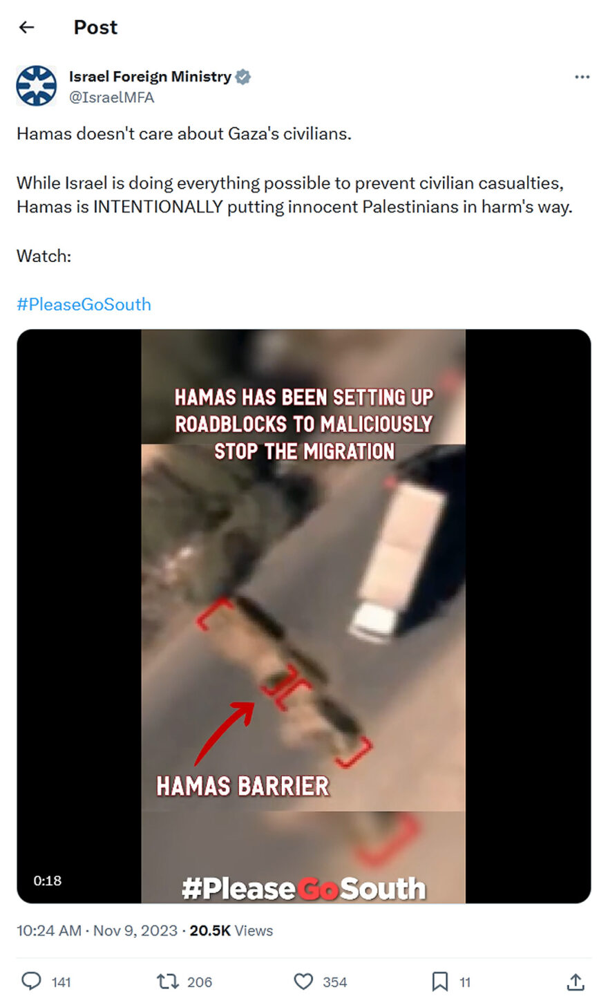 Israel Foreign Ministry-tweet-9November2023-Hamas doesn't care about Gaza's civilians