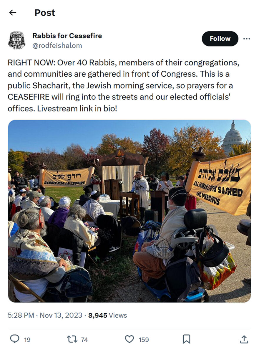 Rabbis for Ceasefire-tweet-13November2023-Act 1-Shacharit