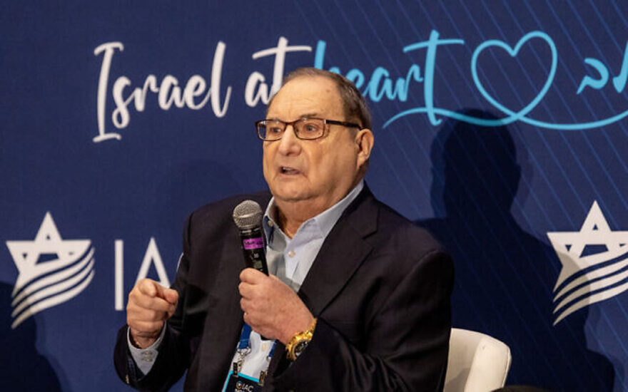 Abraham Foxman, national director emeritus for the Anti-Defamation League, speaks at the Israeli American Council’s eighth annual summit in Austin, Texas, on January 20, 2023. (David Finkel photography)