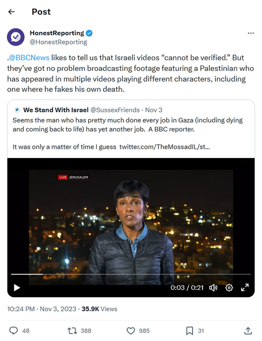 HonestReporting-tweet-3November2023-Hamas-A BBC reporter