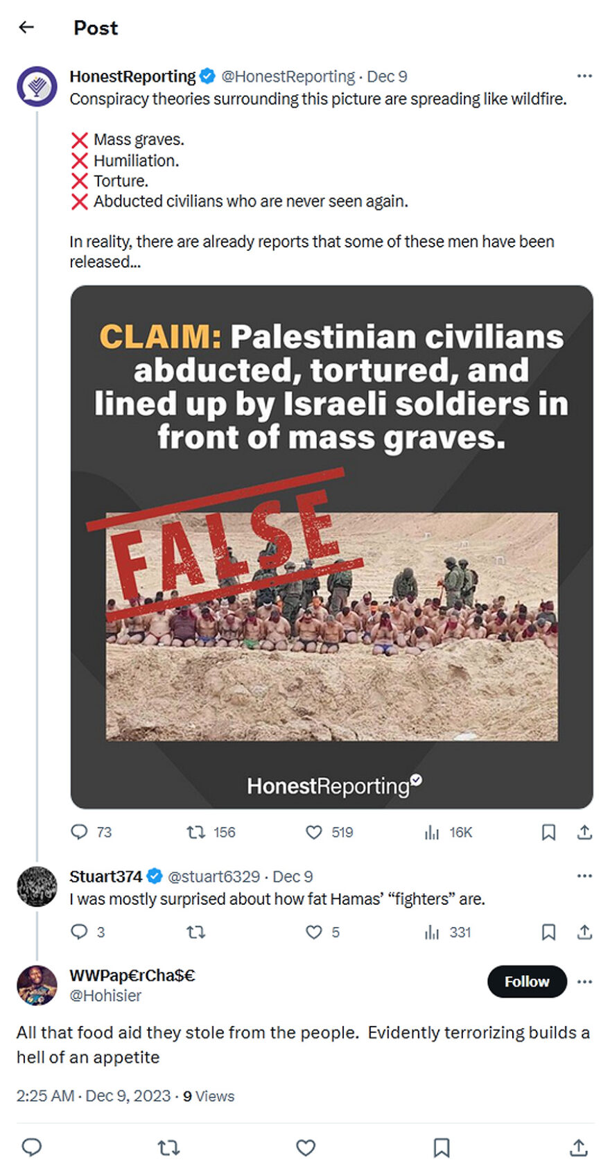 HonestReporting-tweet-9December2023-Captured Hamas Terrorist: False Claims