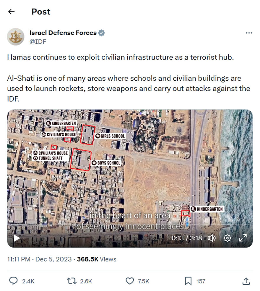 Israel Defense Forces-tweet-5December2023-Hamas exploits civilian infrastructure as terrorist hub