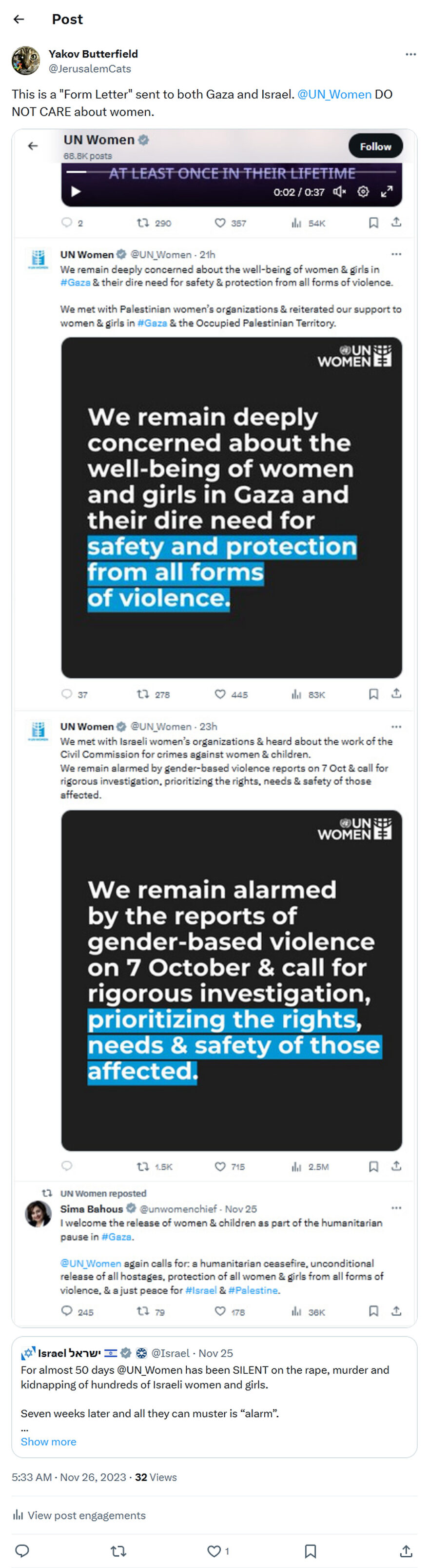 JerusalemCats-tweet-26November2023-UN_Women-screenshot-2023-11-26