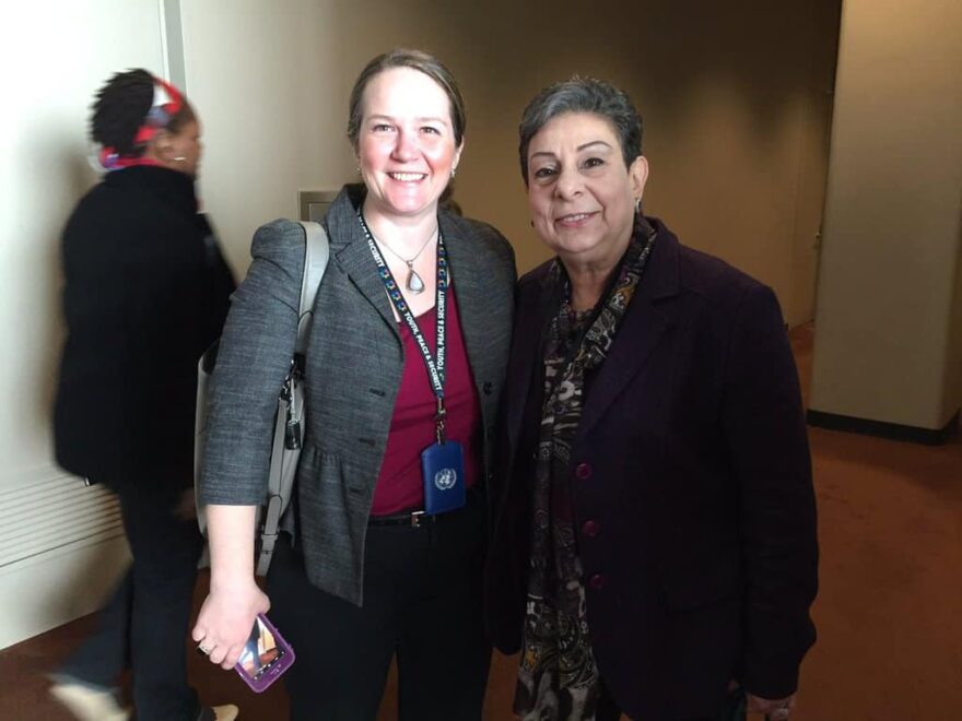 Sarah Douglas, the Deputy Chief of Peace and Security at UN Women and Palestinian politician Hanan Ashrawi