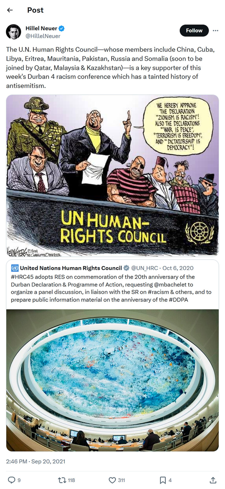 Hillel Neuer-tweet-20September2021-The U.N. Human Rights Council