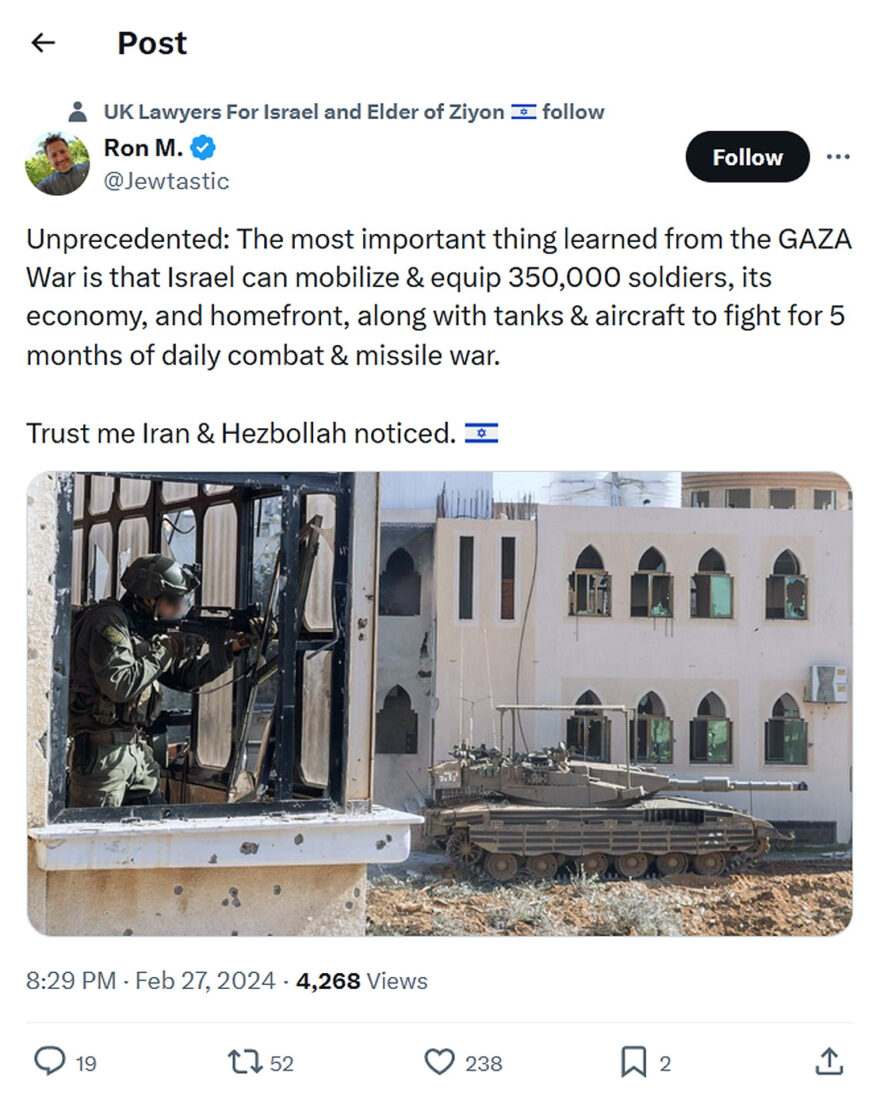 Ron M-tweet-27February2024-Israel can mobilize