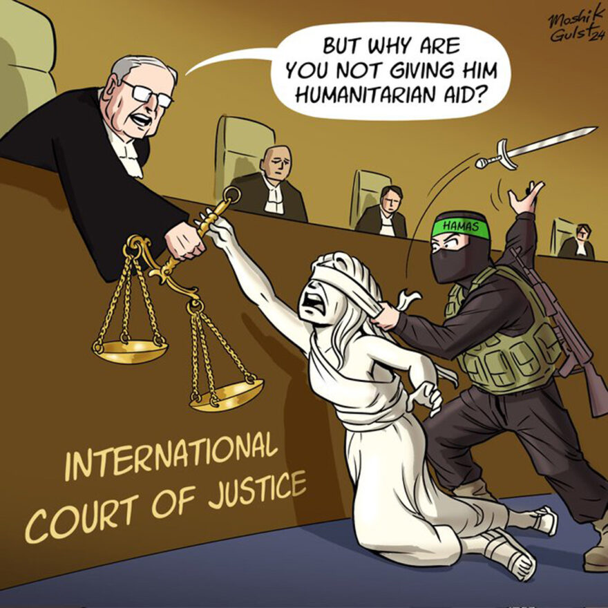 ICJ and Hamas-Israel Hayom-Caricature-28January2024