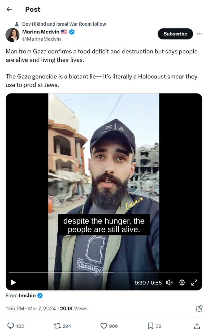 Marina Medvin-tweet-7March2024-Gaza genocide is a blatant lie