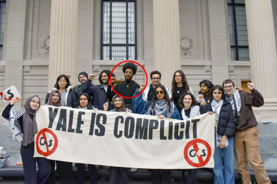 At Yale, Craig Birckhead-Morton (circled) is paid up to $3,360 for his work encouraging protests. He was arrested for trespass Monday and charged with first-degree trespass.