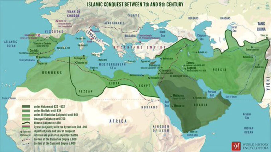Islamic Conquest between 7th and 9th Century-Map