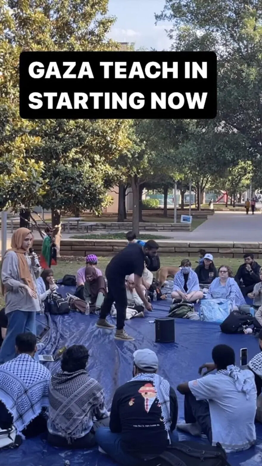 Nidaa Lafi returned to the University of Texas, Dallas, campus Wednesday to lead a “teach-in” at the Students for Justice in Palestine’s occupation of the college lawn. She is paid as a “fellow” by a group backed by George Soros.