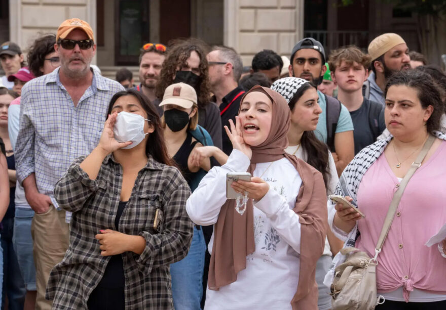 Lafi was seen at the University of Texas-Austin on Wednesday leading a protest against Israel. Alamy Live News