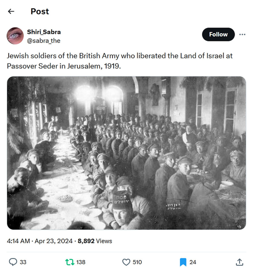 Shiri_Sabra-tweet-23April2024-Passover Seder in Jerusalem 1919