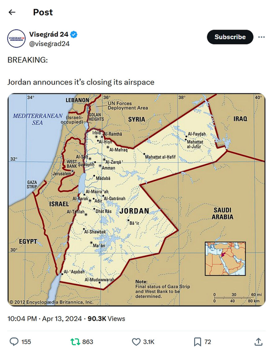 Visegrád 24-tweet-13April2024-Jordan announces it’s closing its airspace