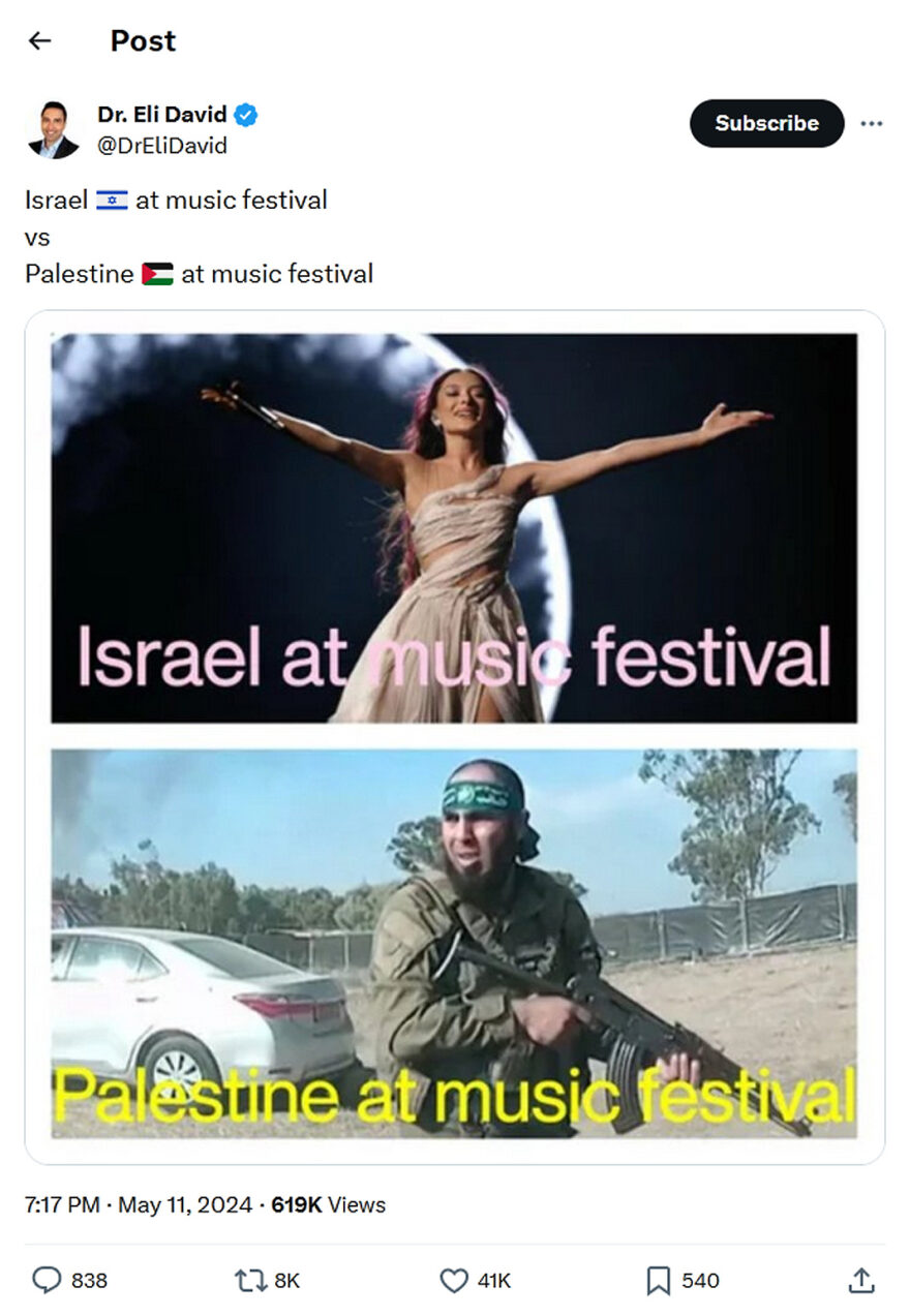 Dr. Eli David-tweet-11May2024-Israel vs Palestine at music festival