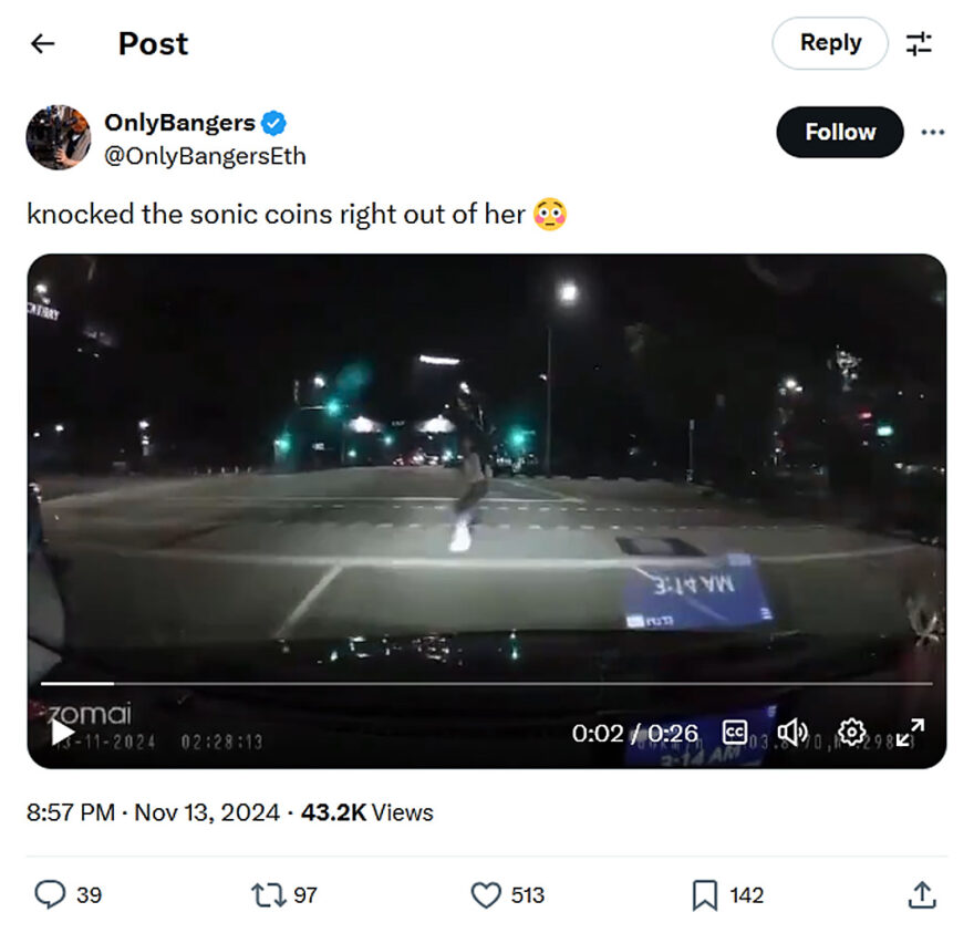 OnlyBangers-tweet-13November2024-Crossing on a red light while on the phone is crazy