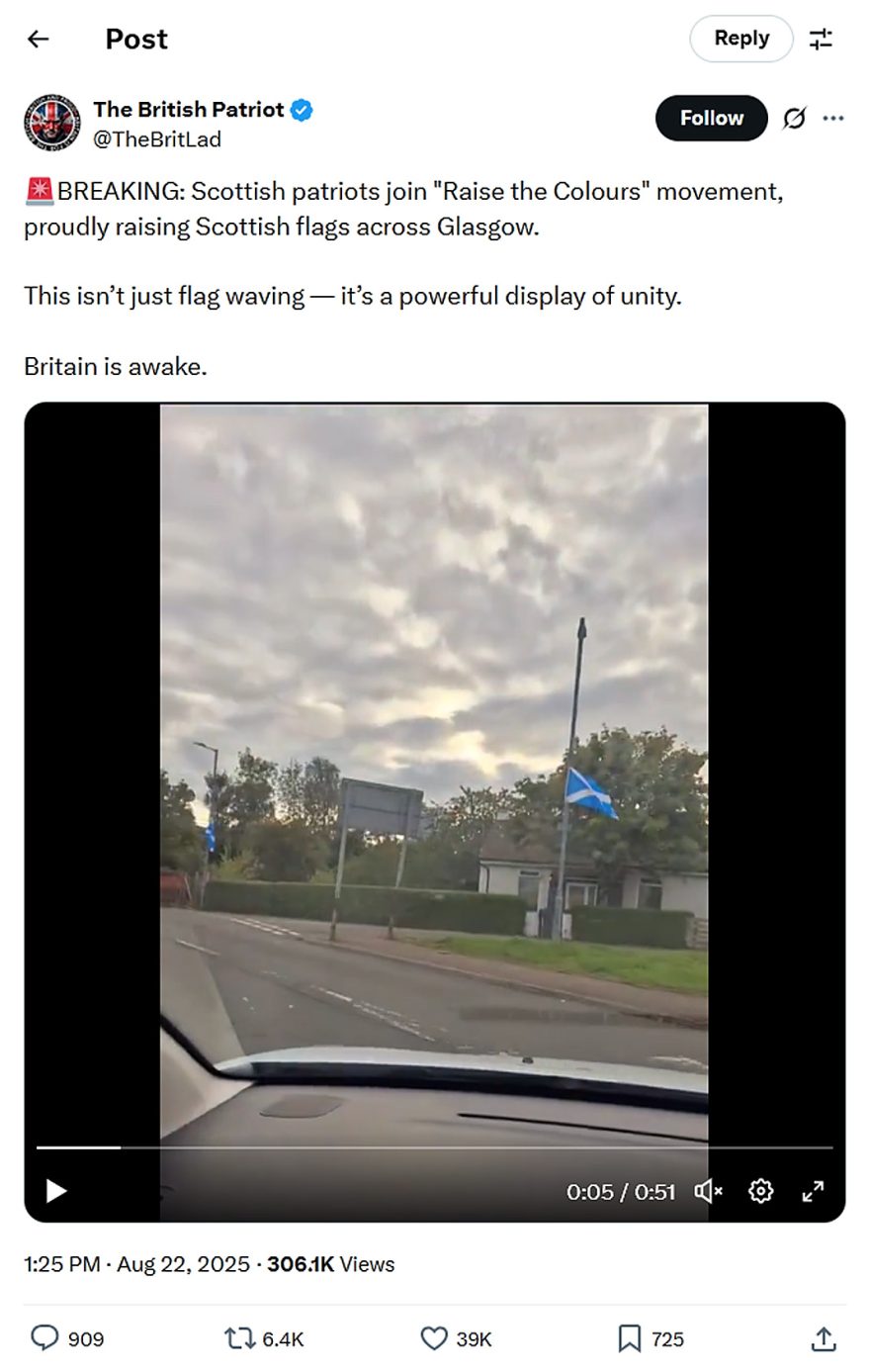 The British Patriot-tweet-22August2025-Scottish patriots join Raise the Colours movement
