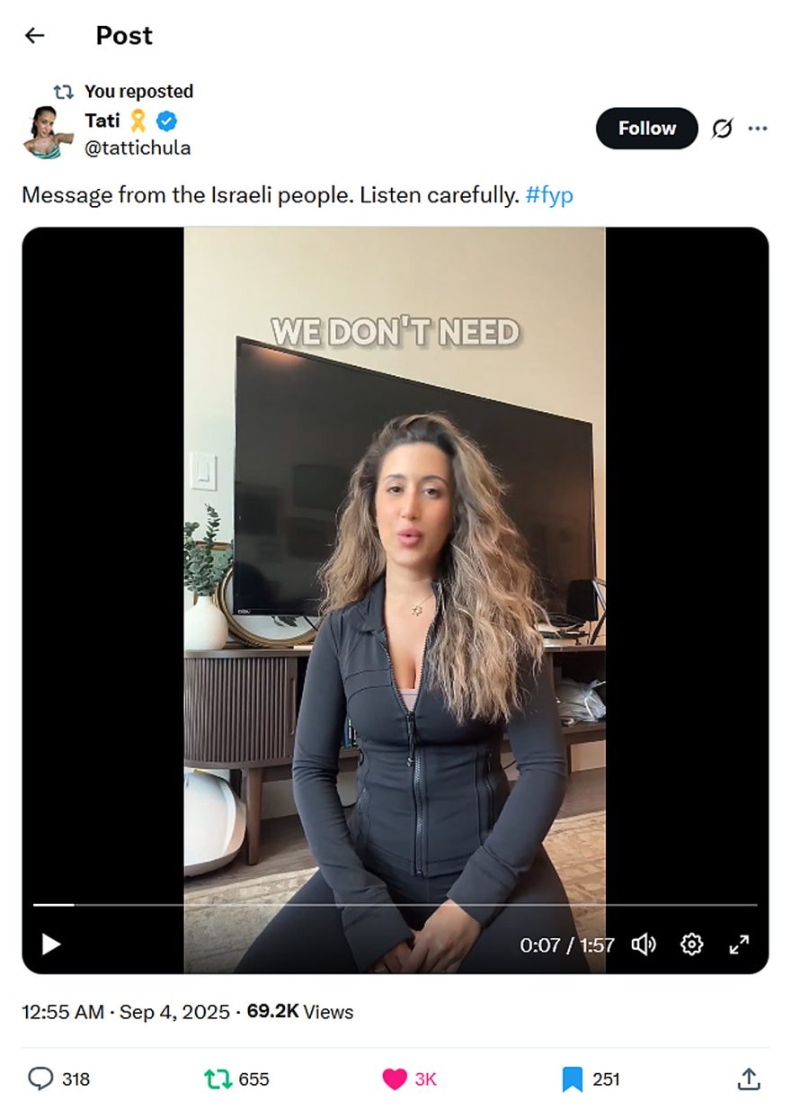 Tati-tweet-3September2025-Message from the Israeli people