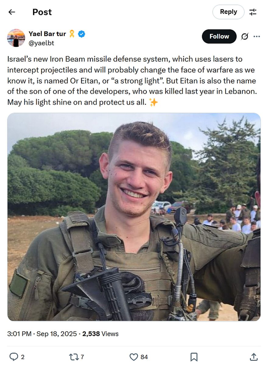 Yael Bar tur-tweet-18September2025-Or Eitan
