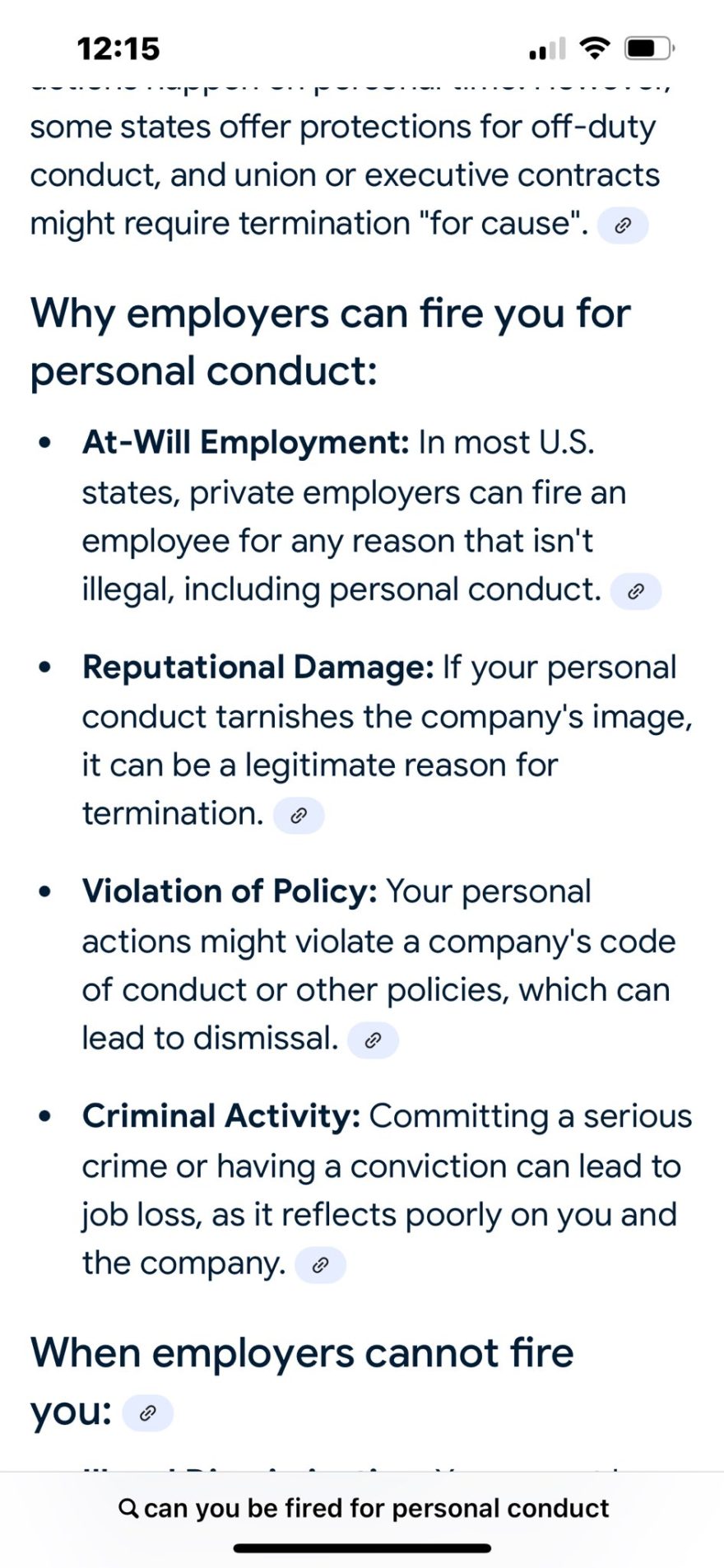 Why employers can fire you for personal conduct:
