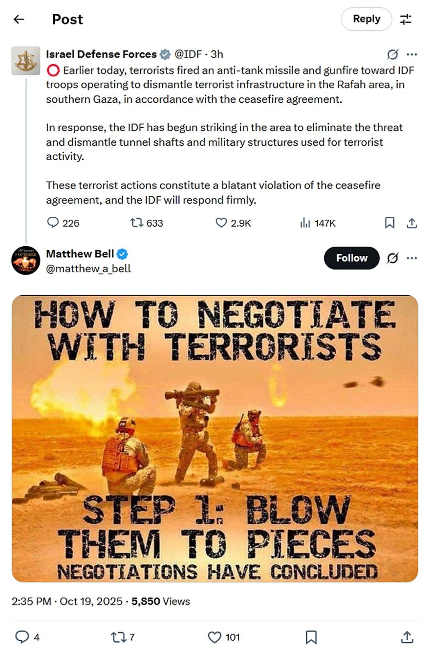 Israel Defense Forces-tweet-19October2025-Hamas fired an anti-tank missile and gunfire at IDF