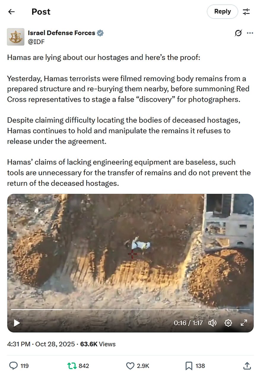 Israel Defense Forces-tweet-28October2025-Hamas are lying about our hostages