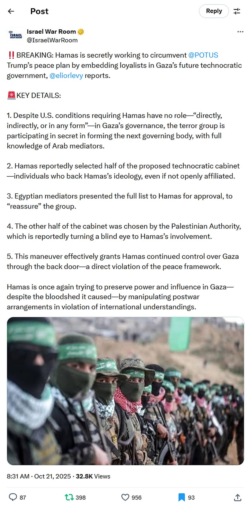 Israel War Room-tweet-21October2025-Hamas is secretly working to circumvent Trump’s peace plan