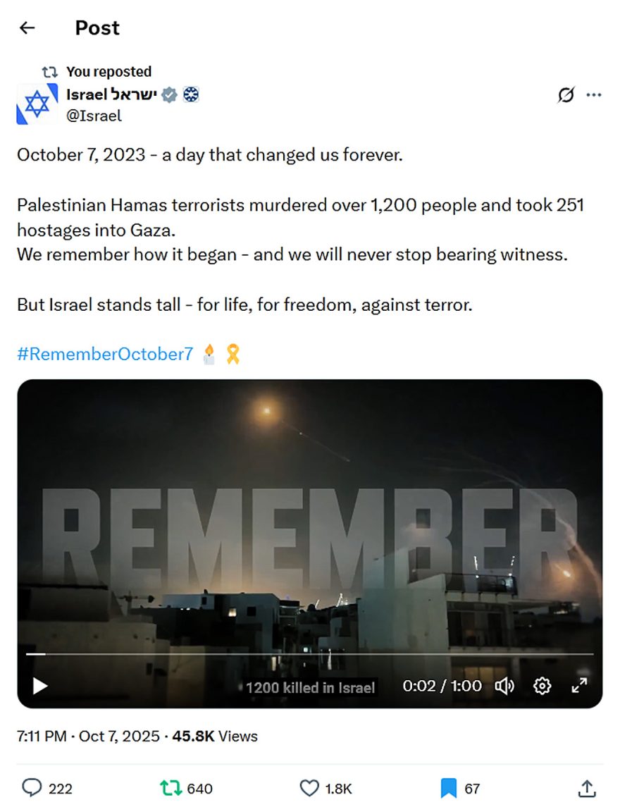 Israel-tweet-7October2025-7October2023-a day that changed us forever