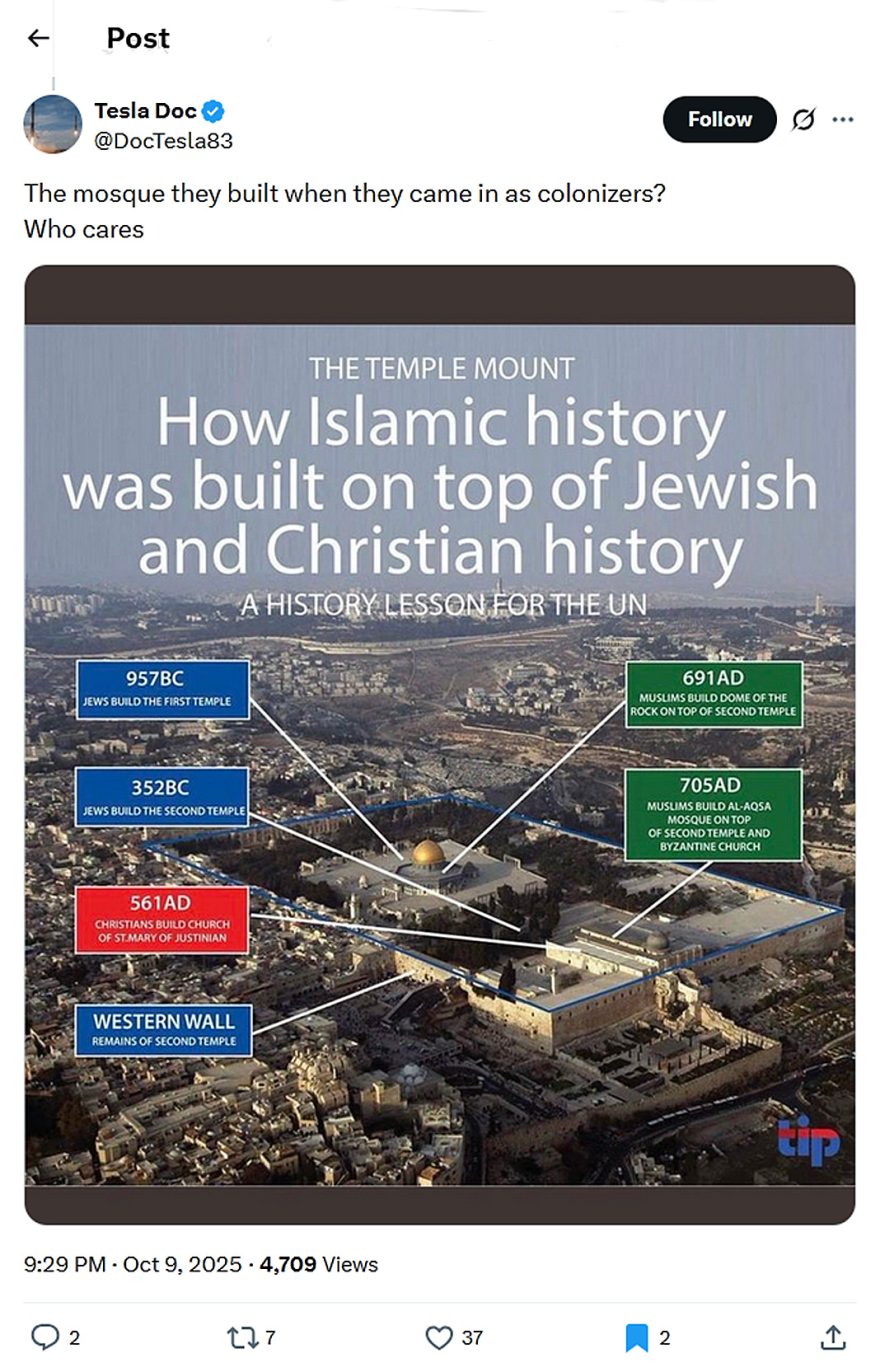 Tesla Doc-tweet-9October2025-The mosque they built when they came in as colonizers