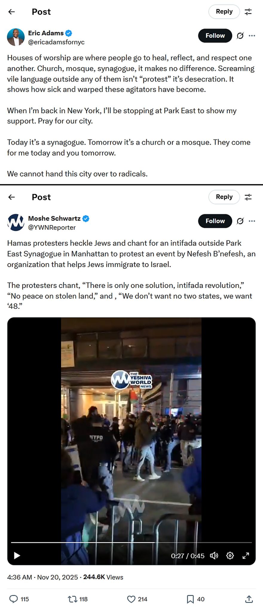 Eric Adams-tweet-20November2025-it’s desecration