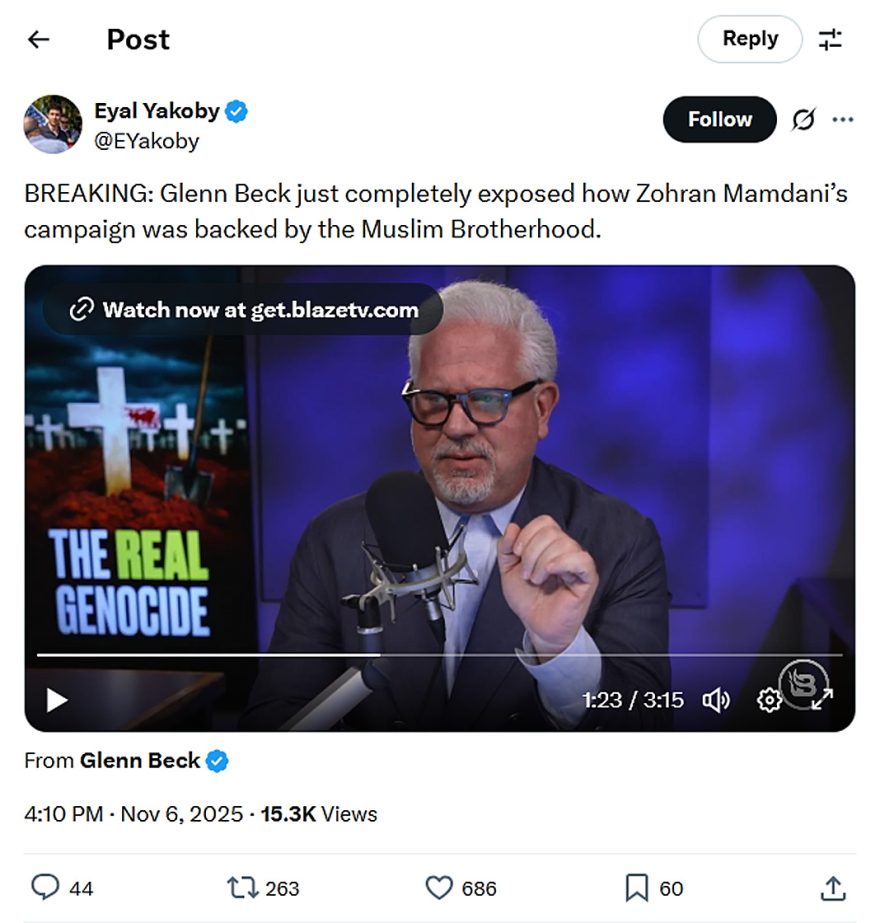 Eyal Yakoby-tweet-6November2025-Zohran Mamdani’s campaign was backed by the Muslim Brotherhood