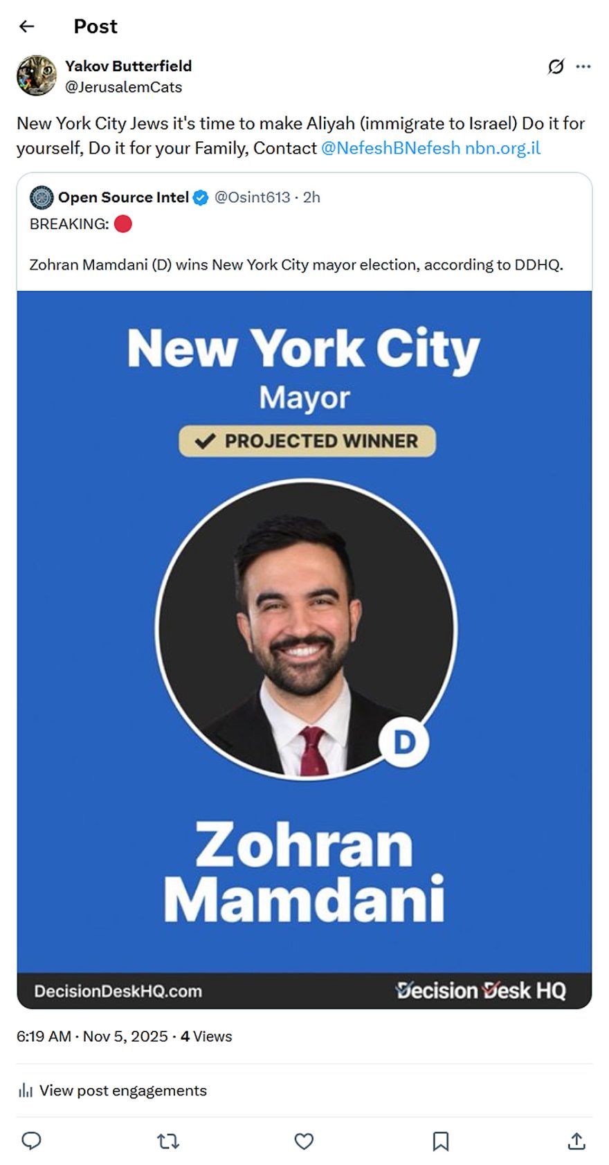 JerusalemCats-tweet-5November2025-Zohran Mamdani wins New York City mayor election
