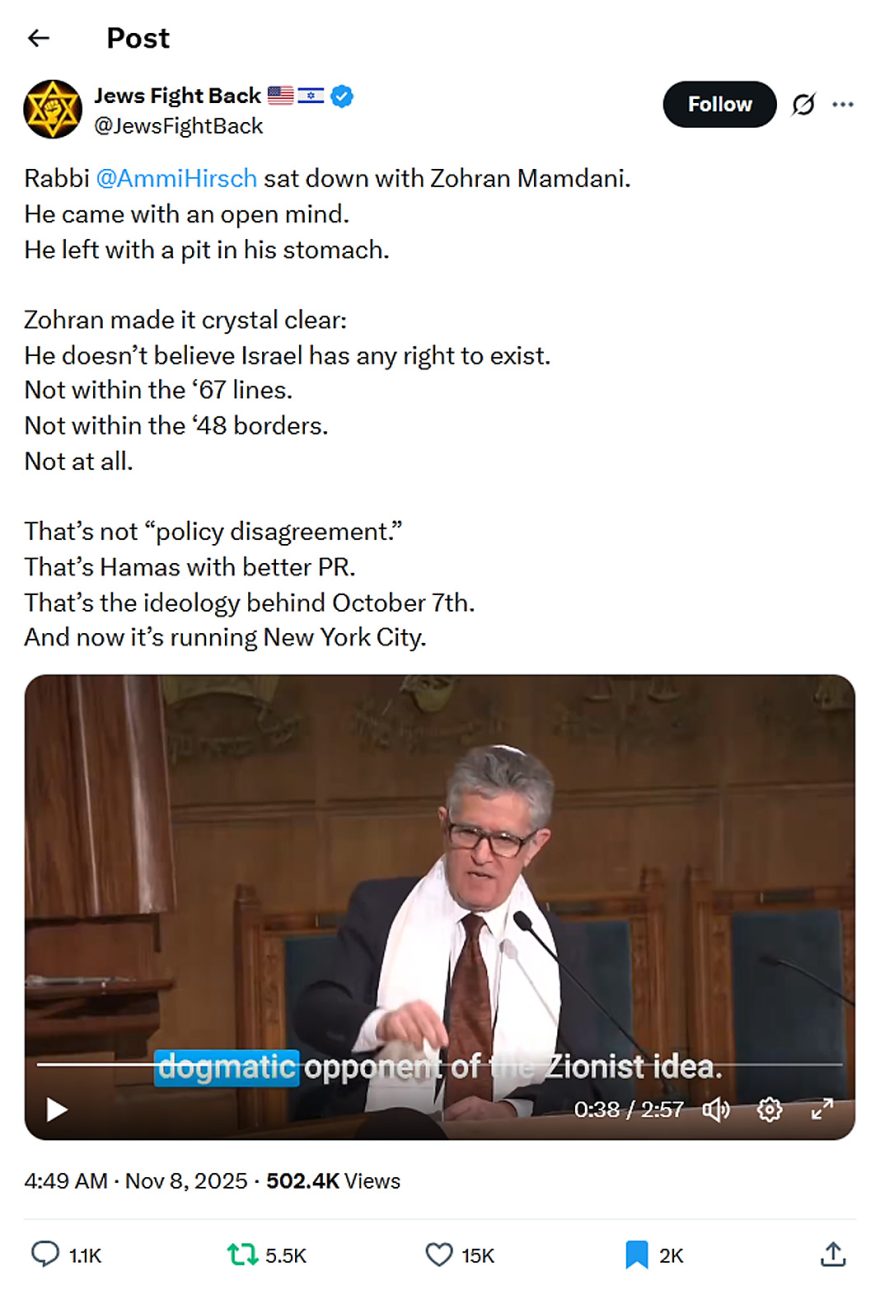 Jews Fight Back-tweet-8November2025-Zohran Mamdani wants October 7